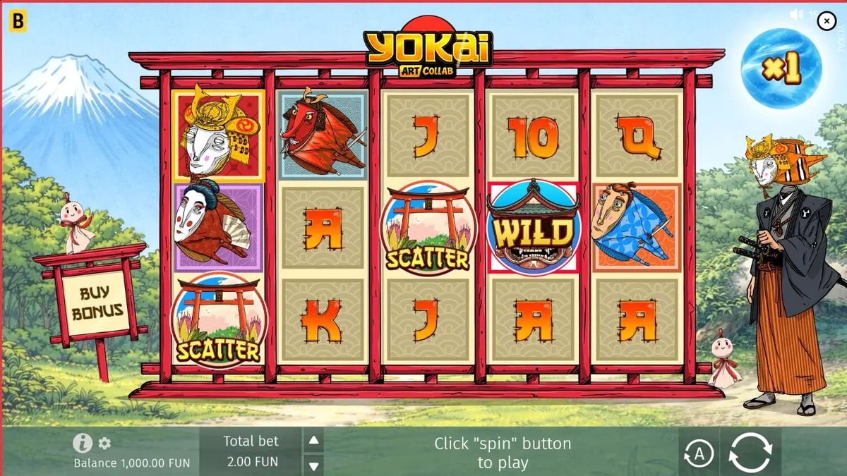 Tampilan visual slot Yokai dengan tema seni Jepang dan karakter mitologi